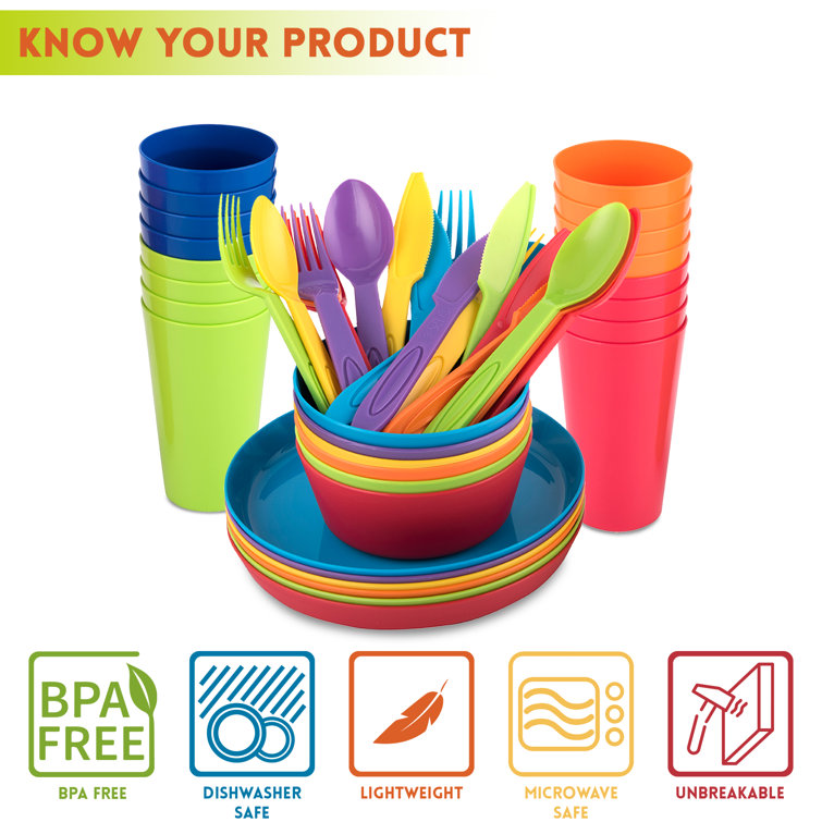 Melange 432 Piece Reusable Plastic Dinnerware Set For Kids And